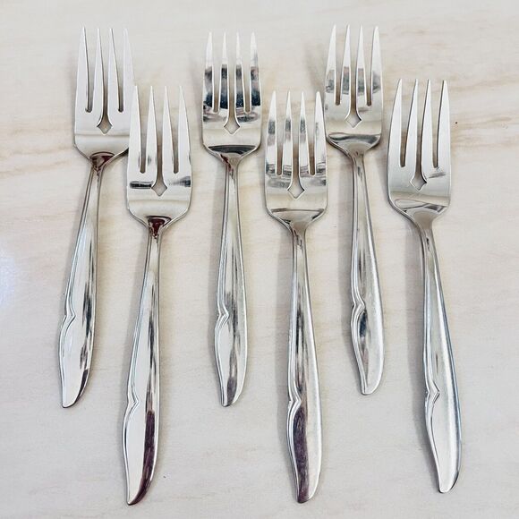 6pc Oneida Profile Oneidacraft Deluxe Stainless Flatware Salad Forks 6 1/8 in - Picture 1 of 7